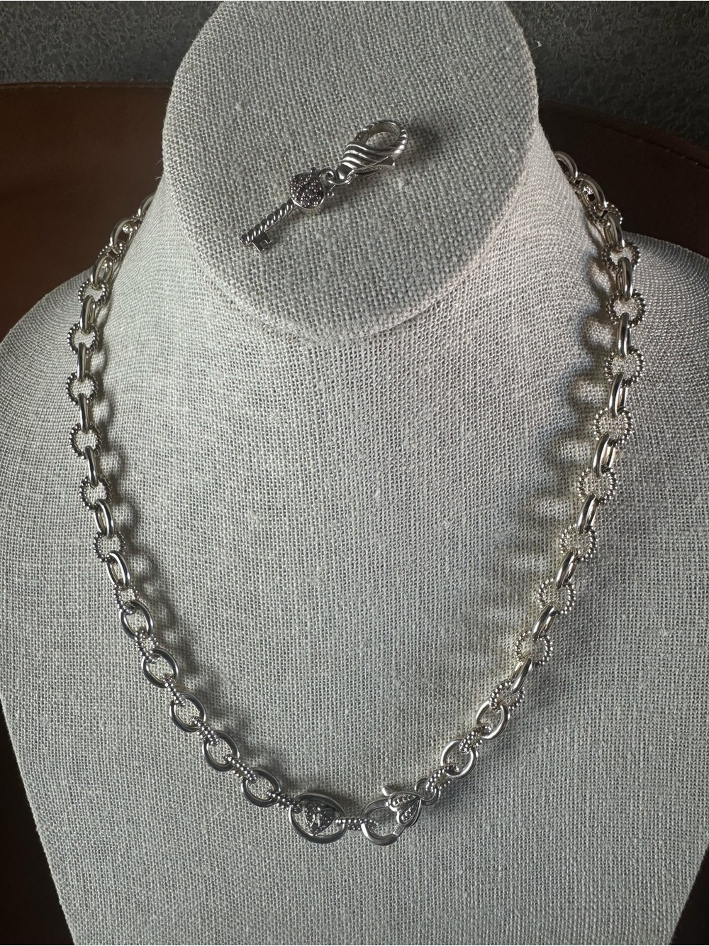 Judith Ripka 925 Silver Oval Link Heart Lock Detachable Key Necklace 20β - Picture 6 of 11